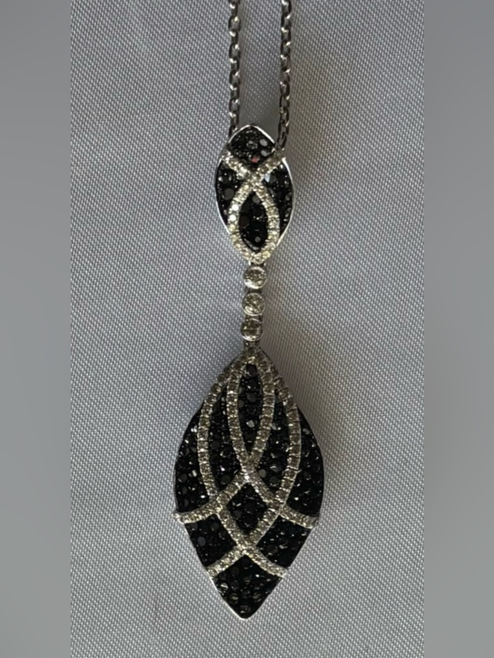 14K White Gold Black And White Diamond Pendant W/Chain 3.64 CTW Designer Quality